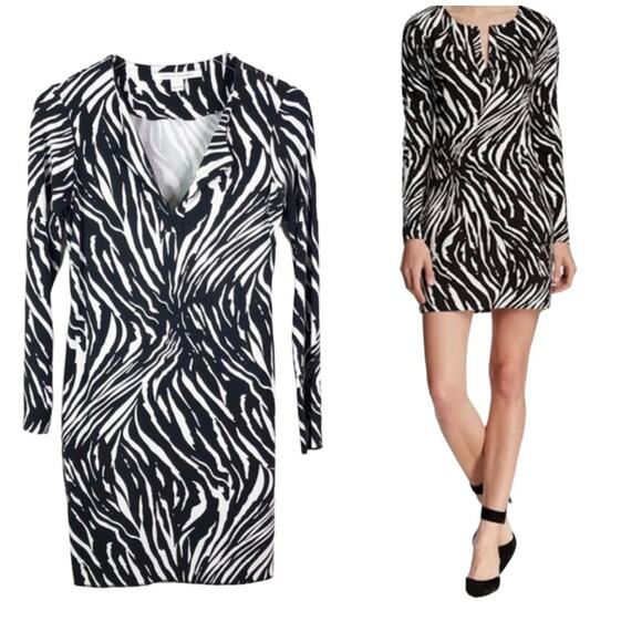 Diane Von Furstenberg DVF Black and White Zebra Print Long Sleeve Dress sz 2 - Picture 1 of 16